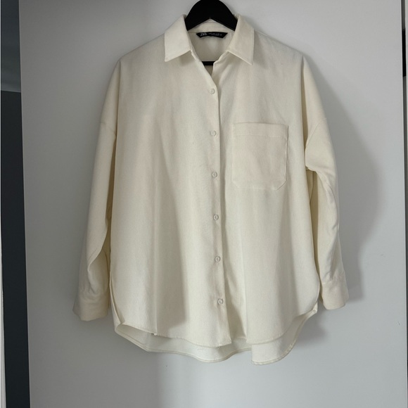 Zara Soft Feel Corduroy Shirt in Cream - Picture 4 of 6
